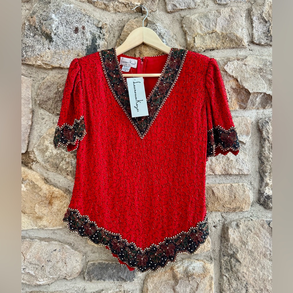 Vintage Red Sequin Event Party Blouse